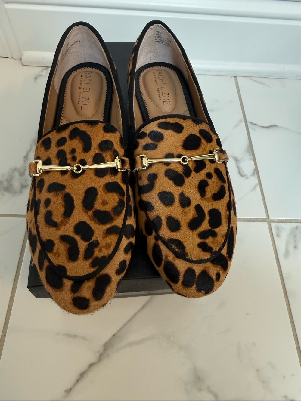 Rachel Zoe Leopard Print Haircalf Loafers with Gold Horsebit
